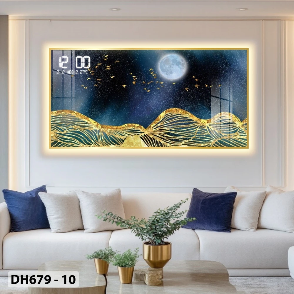 Tranh Đồng Hồ Điện Tử Pha Lê Đèn Led Treo Tường Đa Dạng Mẫu Sang Trọng Cao Cấp