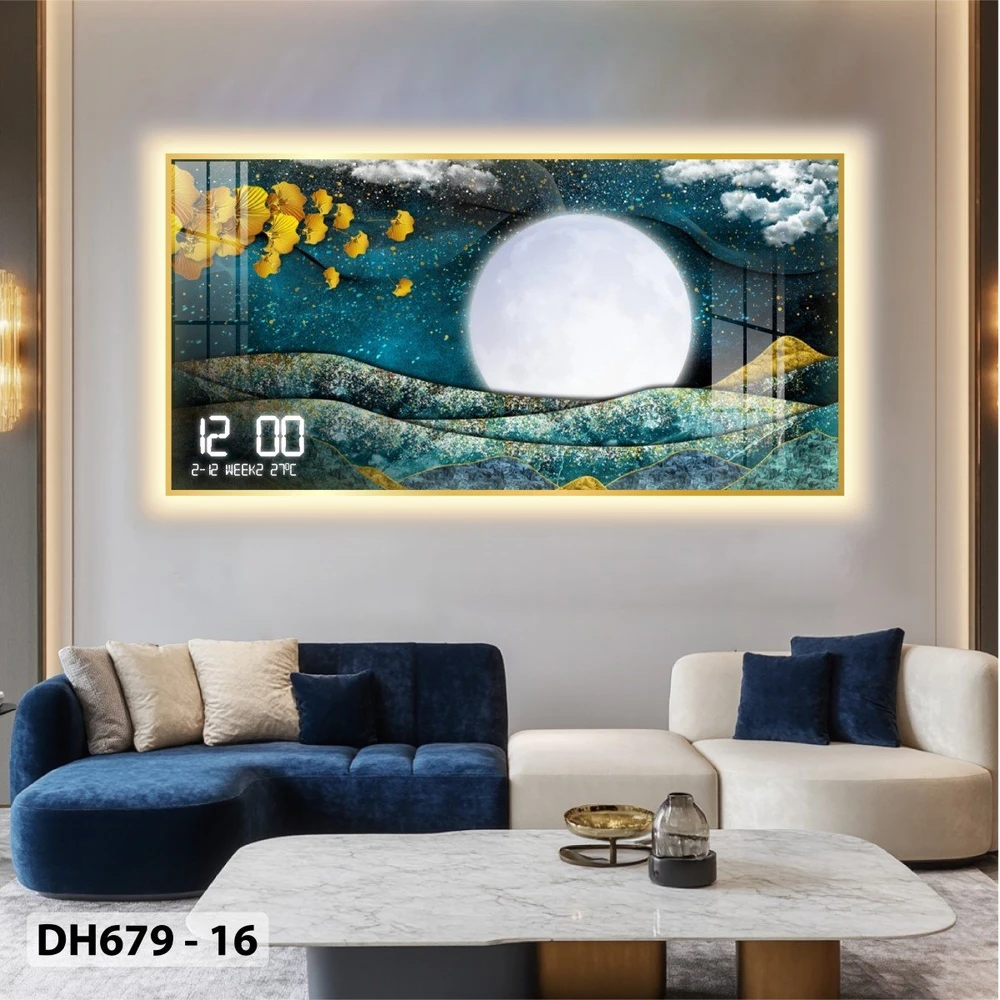 Tranh Đồng Hồ Điện Tử Pha Lê Đèn Led Treo Tường Đa Dạng Mẫu Sang Trọng Cao Cấp