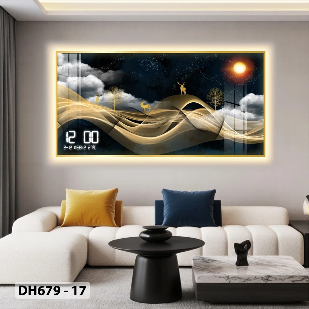 Tranh Đồng Hồ Điện Tử Pha Lê Đèn Led Treo Tường Đa Dạng Mẫu Sang Trọng Cao Cấp