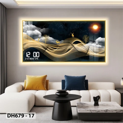 Tranh Đồng Hồ Điện Tử Pha Lê Đèn Led Treo Tường Đa Dạng Mẫu Sang Trọng Cao Cấp