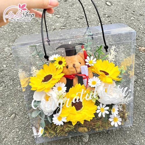 Hộp Mica hoa hướng dương mix hoa sáp thơm xinh xắn đa dạng