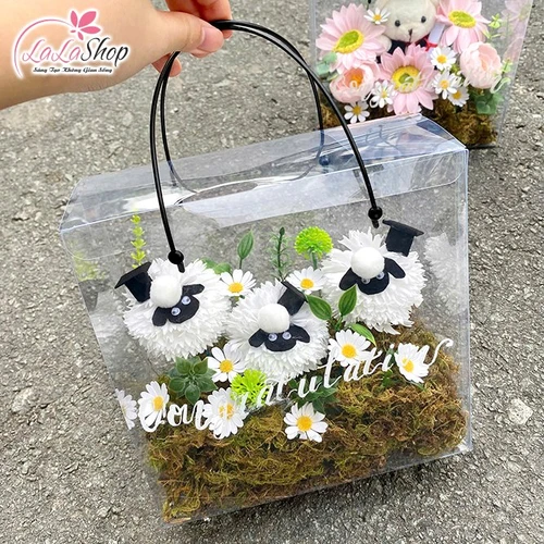 Hộp Mica hoa hướng dương mix hoa sáp thơm xinh xắn đa dạng