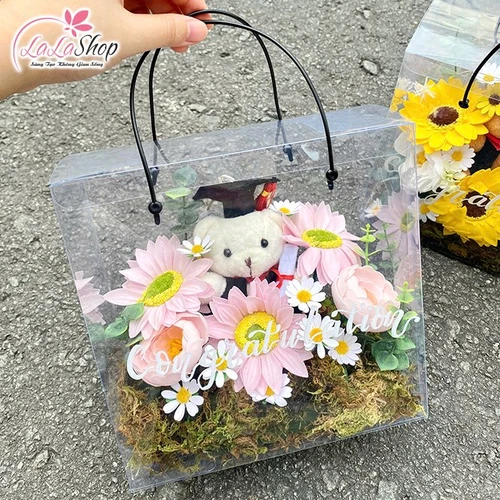 Hộp Mica hoa hướng dương mix hoa sáp thơm xinh xắn đa dạng