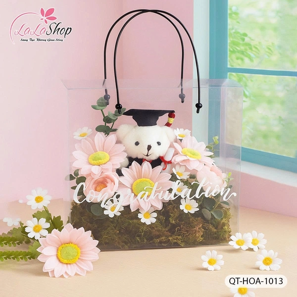 Hộp Mica hoa hướng dương mix hoa sáp thơm xinh xắn đa dạng