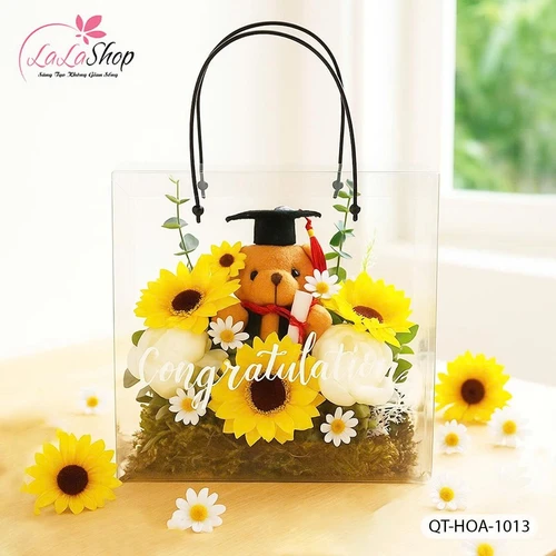 Hộp Mica hoa hướng dương mix hoa sáp thơm xinh xắn đa dạng