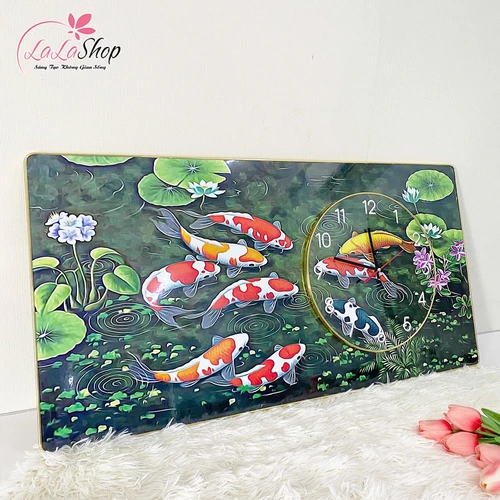 Tranh Đồng Hồ Nổi 3D Cá Chép Hoa Sen
