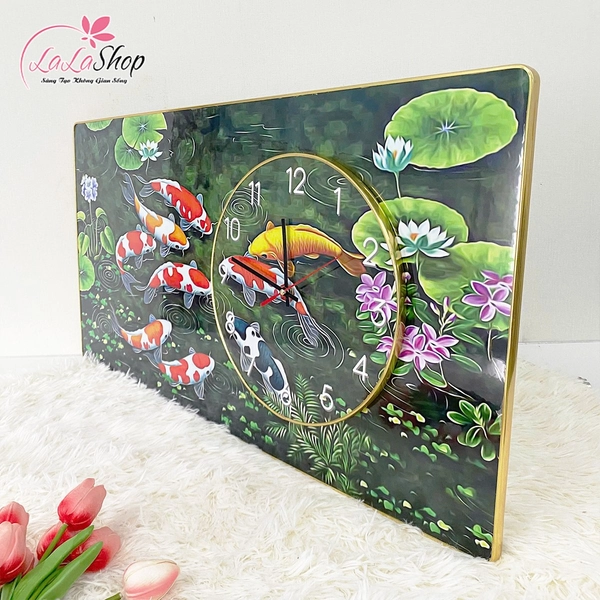 Tranh Đồng Hồ Nổi 3D Cá Chép Hoa Sen