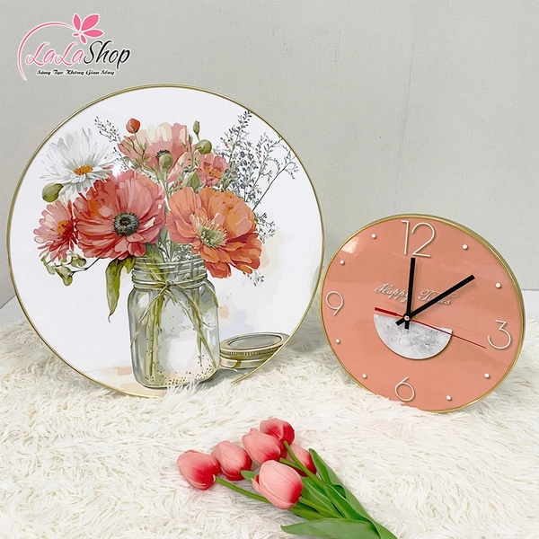 Tranh Đồng Hồ Treo Tường UV Pha Lê Bóng Bình Hoa Đồng Tiền