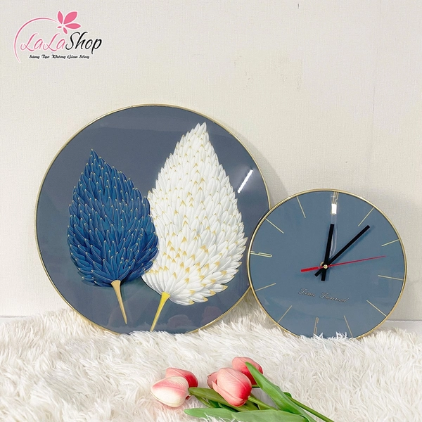 Tranh Đồng Hồ Treo Tường Quạt Lông Vũ Nghệ Thuật