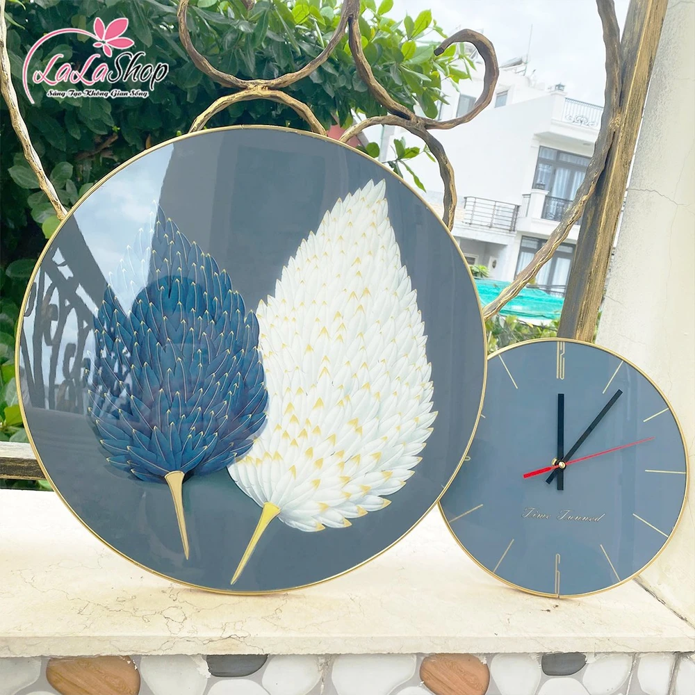 Tranh Đồng Hồ Treo Tường Quạt Lông Vũ Nghệ Thuật