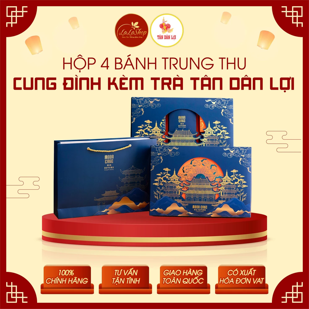 Hộp 4 Bánh Trung Thu Cung Đình Kèm Trà Tân Dân Lợi