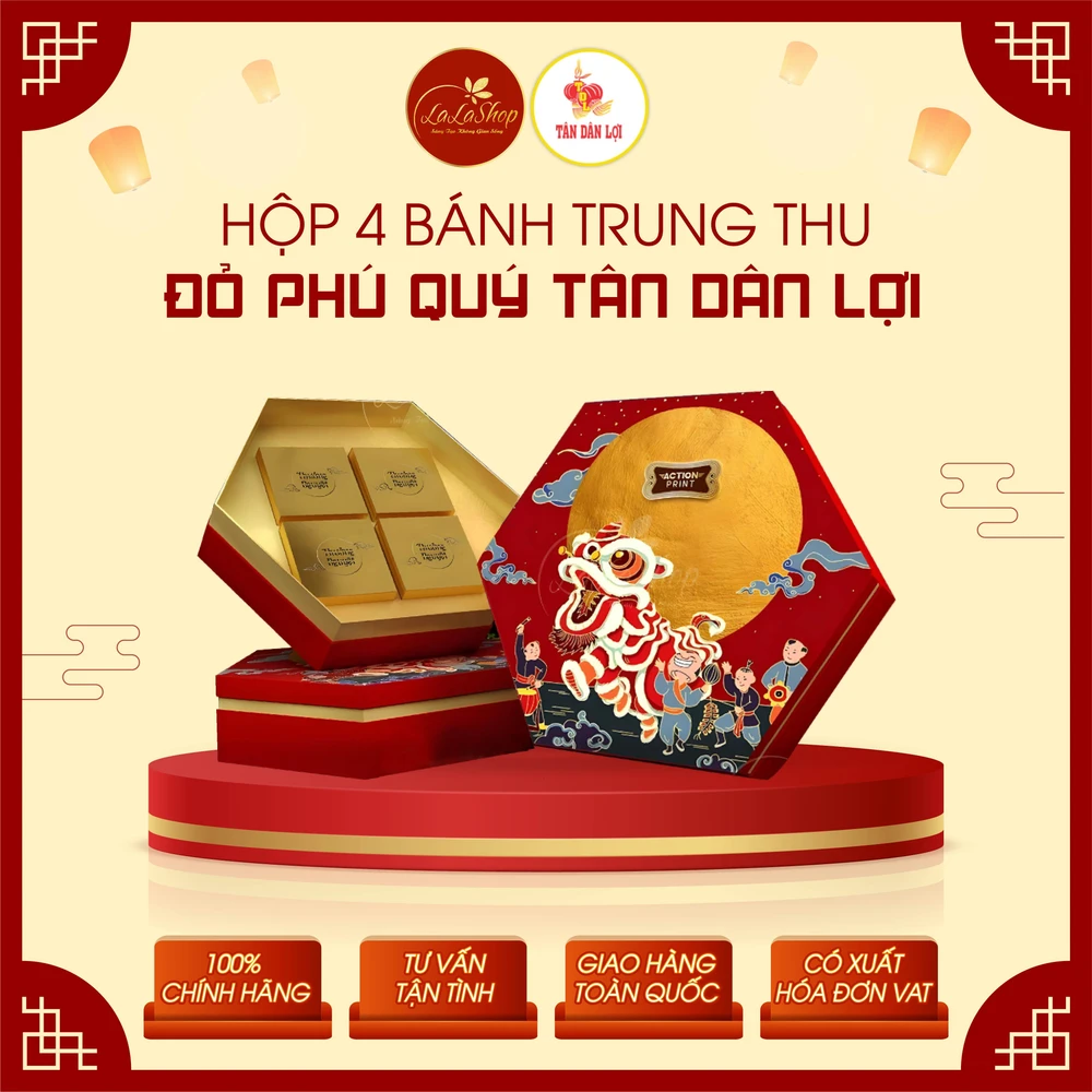 Hộp 4 Bánh Trung Thu Đỏ Phú Quý Tân Dân Lợi