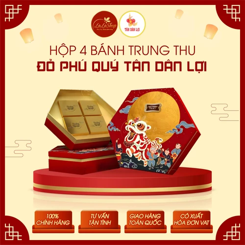 Hộp 4 Bánh Trung Thu Đỏ Phú Quý Tân Dân Lợi