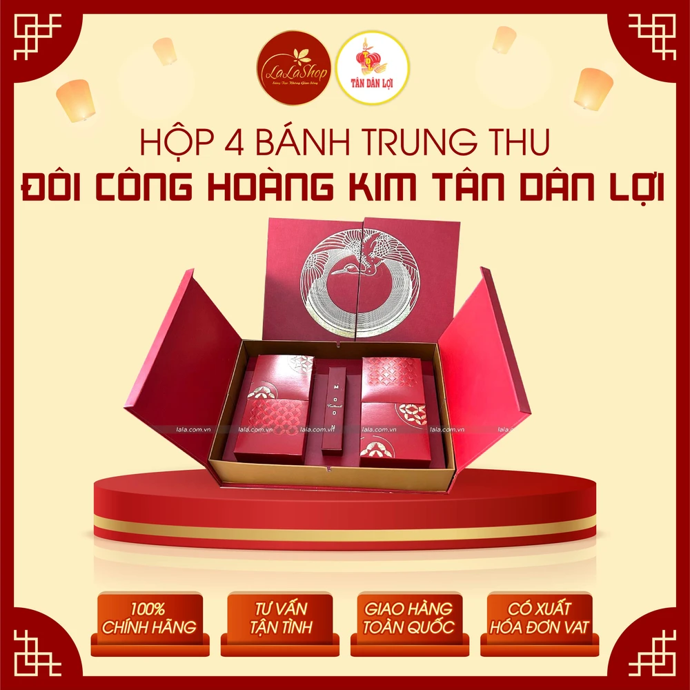Hộp 4 bánh trung thu kèm trà đôi công hoàng kim