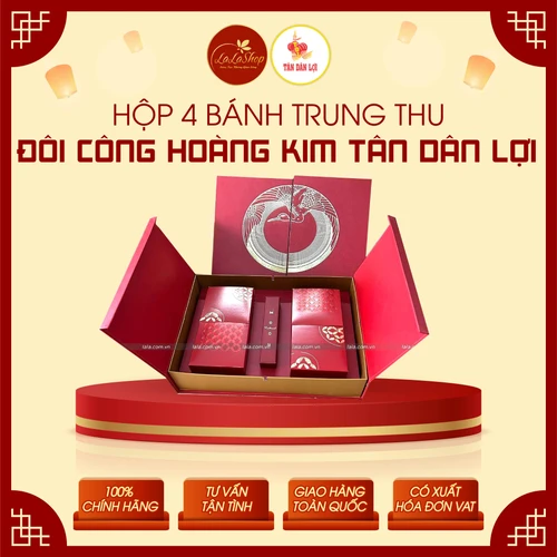 Hộp 4 bánh trung thu kèm trà đôi công hoàng kim