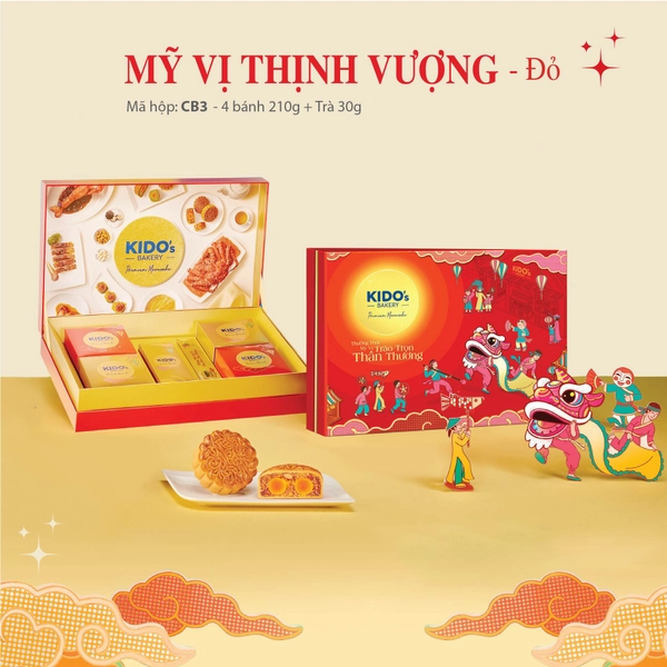 Hộp 4 Bánh Trung Thu Kido Mỹ Vị Thịnh Vượng Đỏ (CB3)