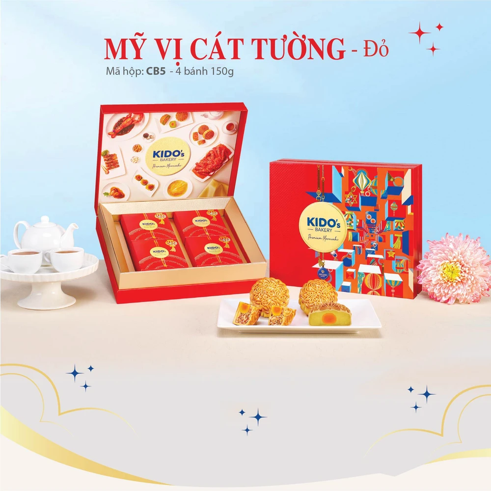 Hộp 4 Bánh Trung Thu Kido Mỹ Vị Cát Tường Đỏ (CB5)