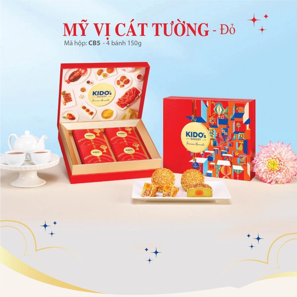 Hộp 4 Bánh Trung Thu Kido Mỹ Vị Cát Tường Đỏ (CB5)