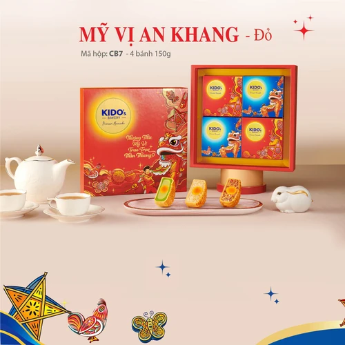 Hộp 4 Bánh Trung Thu Kido Mỹ Vị An Khang Đỏ (CB7)