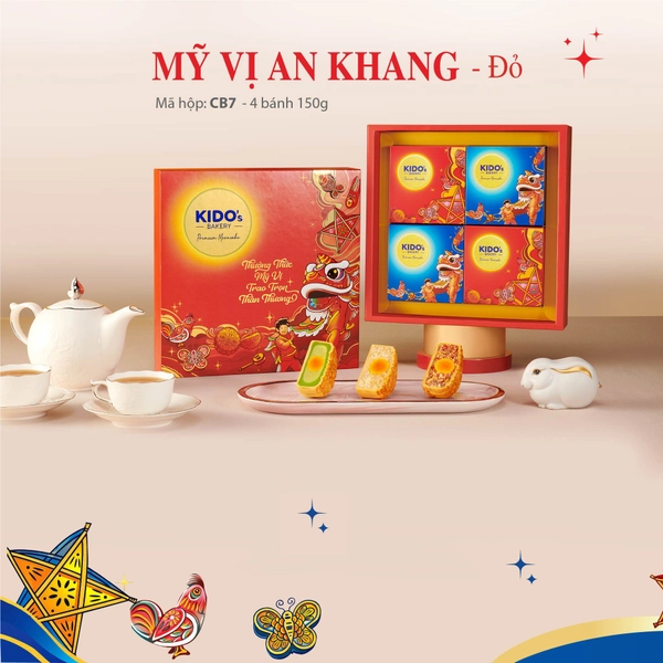 Hộp 4 Bánh Trung Thu Kido Mỹ Vị An Khang Đỏ (CB7)