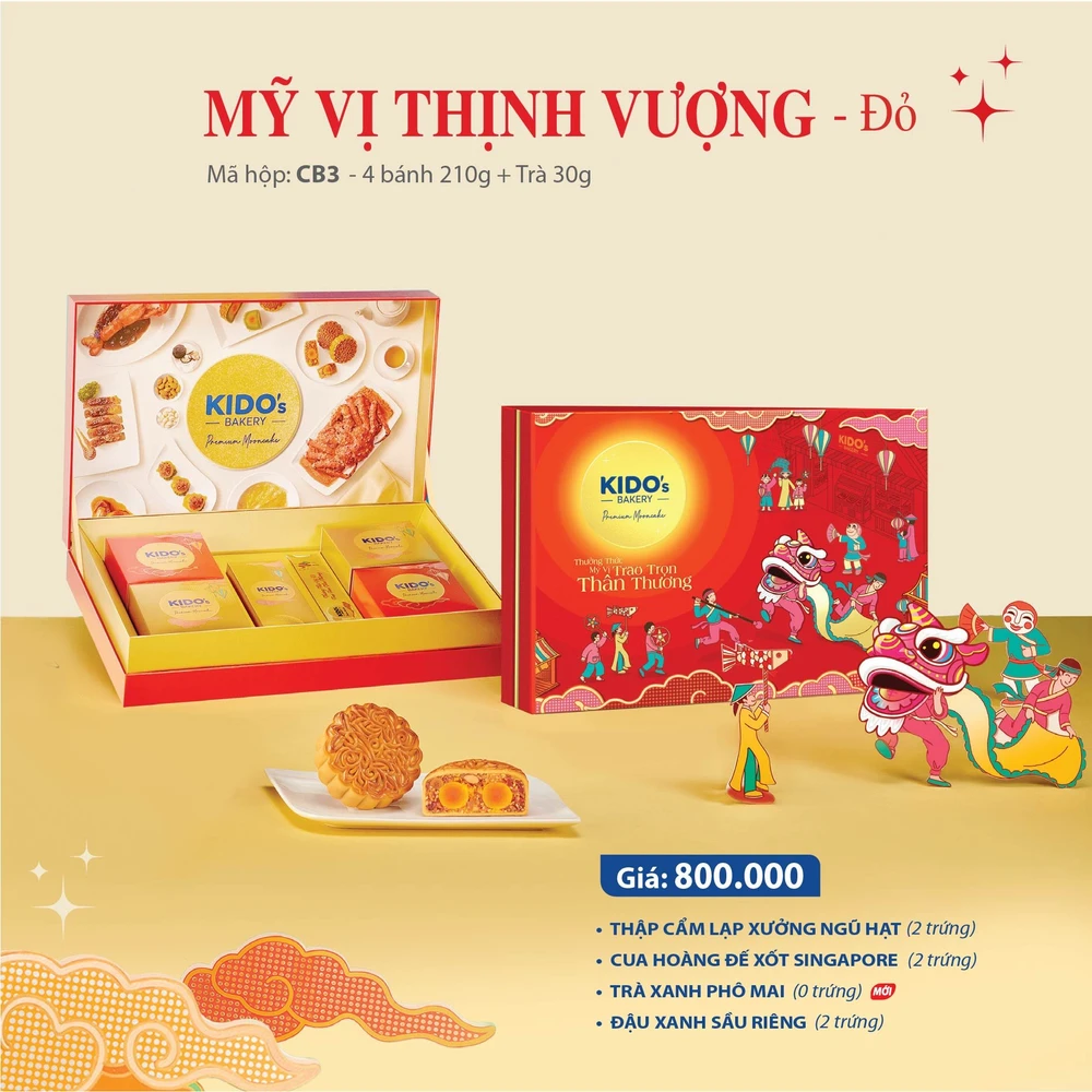 Hộp 4 Bánh Trung Thu Kido Mỹ Vị Thịnh Vượng Đỏ (CB3)