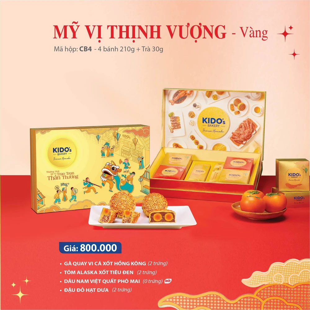 Hộp 4 Bánh Trung Thu Kido Mỹ Vị Thịnh Vượng Vàng (CB4)