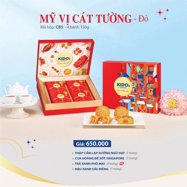 Hộp 4 Bánh Trung Thu Kido Mỹ Vị Cát Tường Đỏ (CB5)