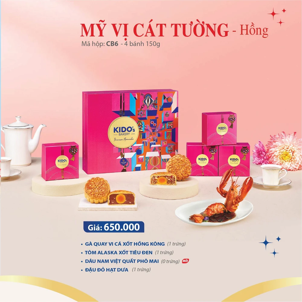 Hộp 4 Bánh Trung Thu Kido Mỹ Vị Cát Tường Hồng (CB5)