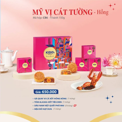 Hộp 4 Bánh Trung Thu Kido Mỹ Vị Cát Tường Hồng (CB5)