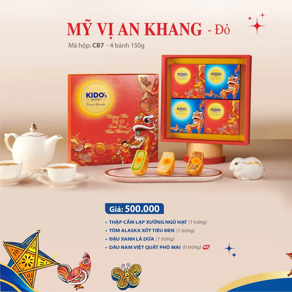 Hộp 4 Bánh Trung Thu Kido Mỹ Vị An Khang Đỏ (CB7)