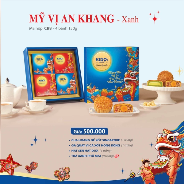 Hộp 4 Bánh Trung Thu Kido Mỹ Vị An Khang Xanh (CB8)