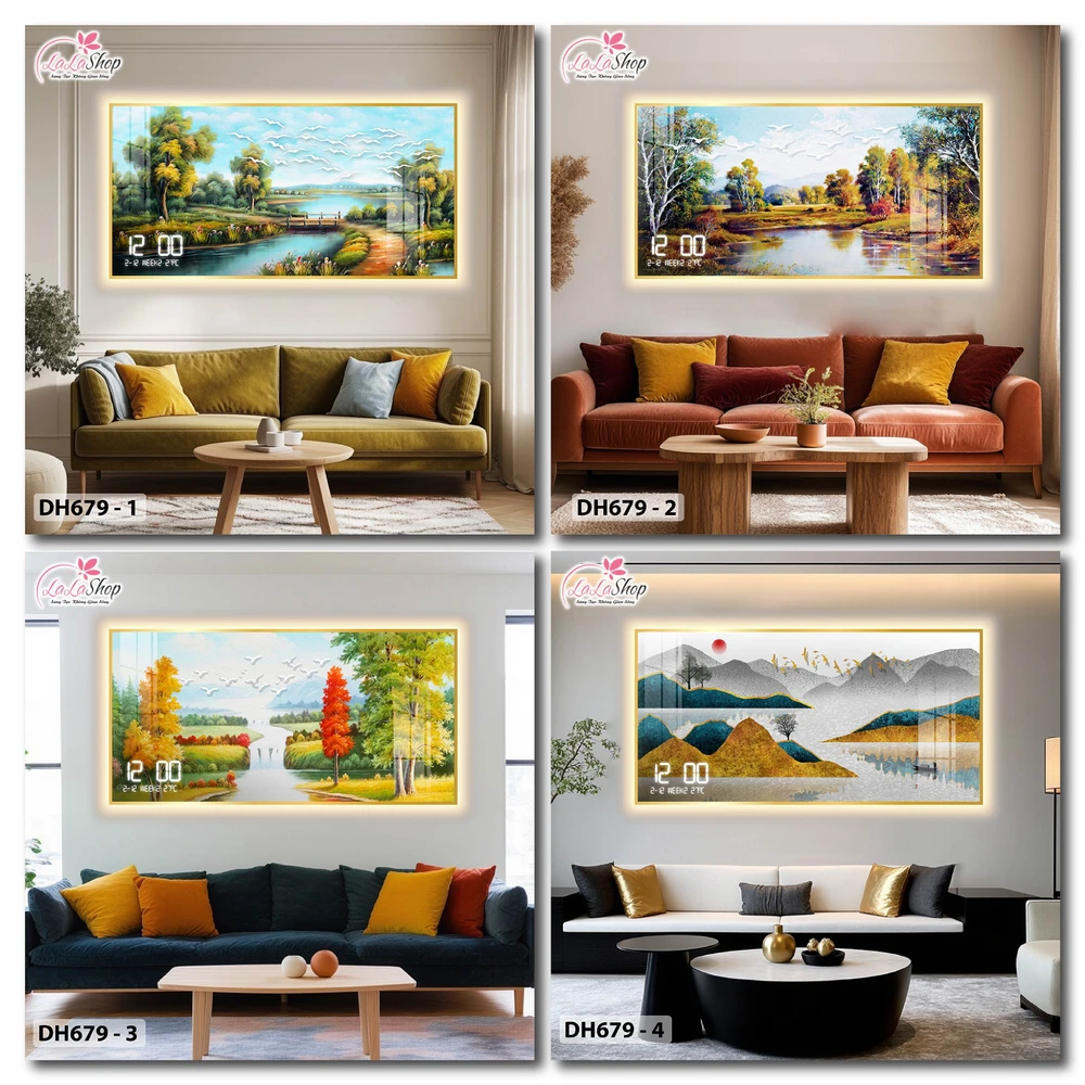 Tranh Đồng Hồ Điện Tử Pha Lê Đèn Led Treo Tường Đa Dạng Mẫu Sang Trọng Cao Cấp