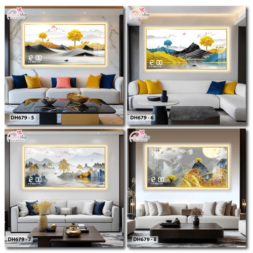 Tranh Đồng Hồ Điện Tử Pha Lê Đèn Led Treo Tường Đa Dạng Mẫu Sang Trọng Cao Cấp
