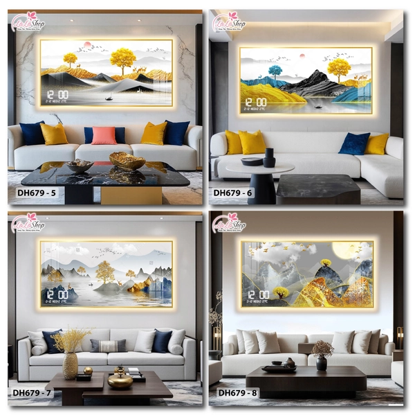 Tranh Đồng Hồ Điện Tử Pha Lê Đèn Led Treo Tường Đa Dạng Mẫu Sang Trọng Cao Cấp