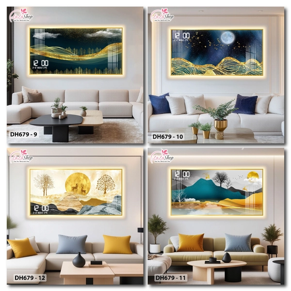Tranh Đồng Hồ Điện Tử Pha Lê Đèn Led Treo Tường Đa Dạng Mẫu Sang Trọng Cao Cấp