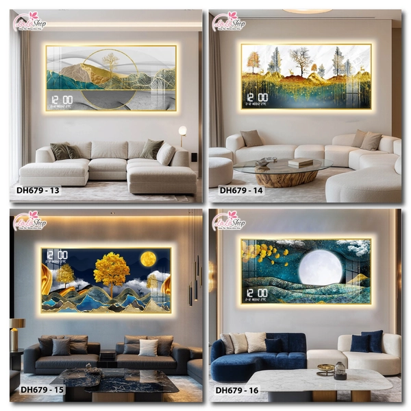 Tranh Đồng Hồ Điện Tử Pha Lê Đèn Led Treo Tường Đa Dạng Mẫu Sang Trọng Cao Cấp