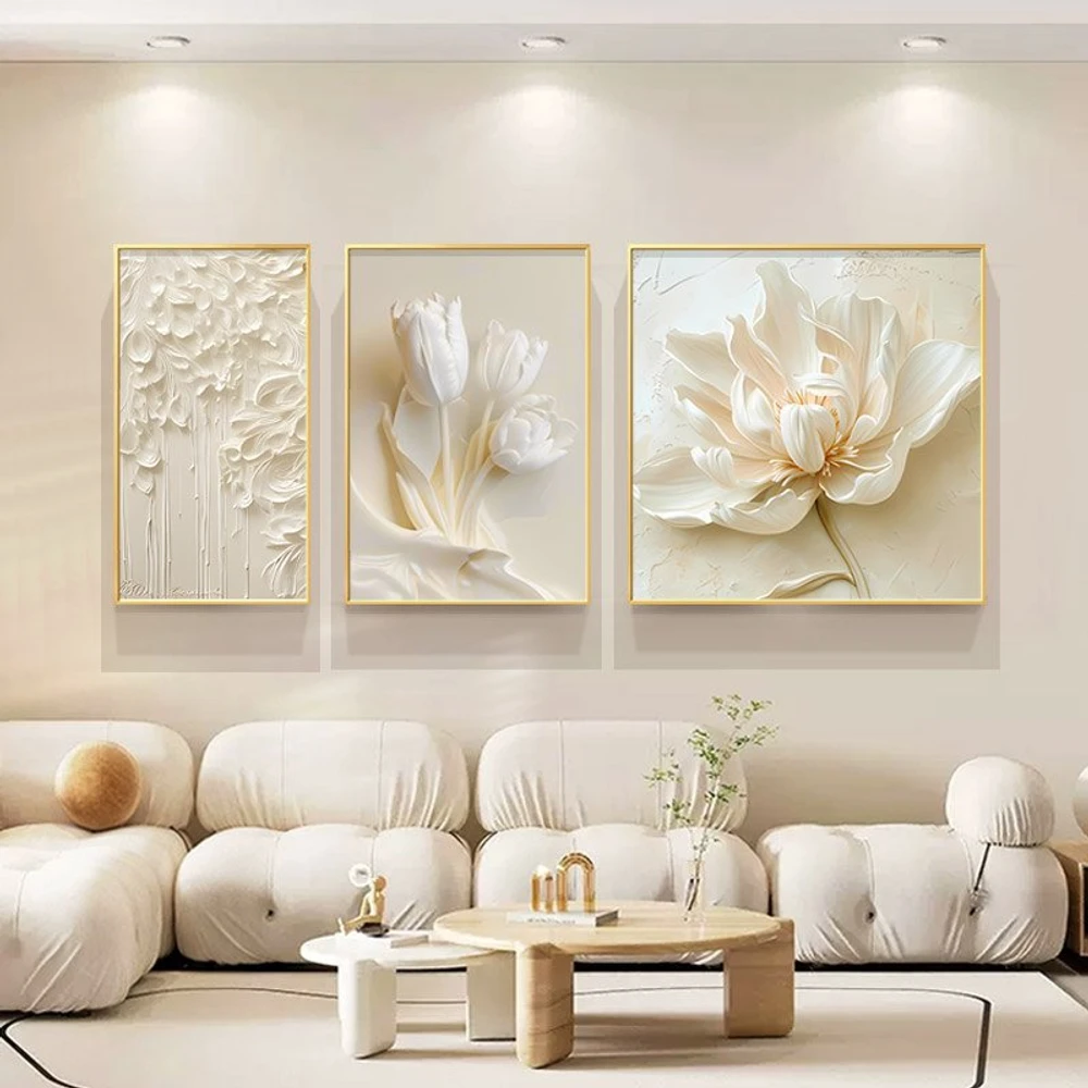 Tranh Canvas Treo Tường Bộ 3 Tấm Cô Gái Và Hoa Nghệ Thuật