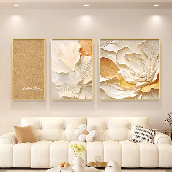 Tranh Treo Tường Bộ 3 Tấm Cô Gái Và Hoa Nghệ Thuật