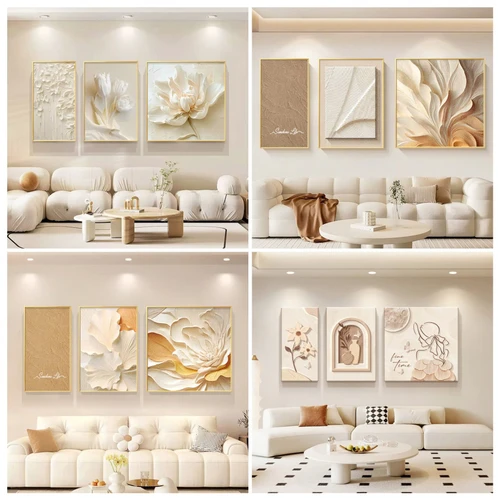 Tranh Canvas Treo Tường Bộ 3 Tấm Cô Gái Và Hoa Nghệ Thuật