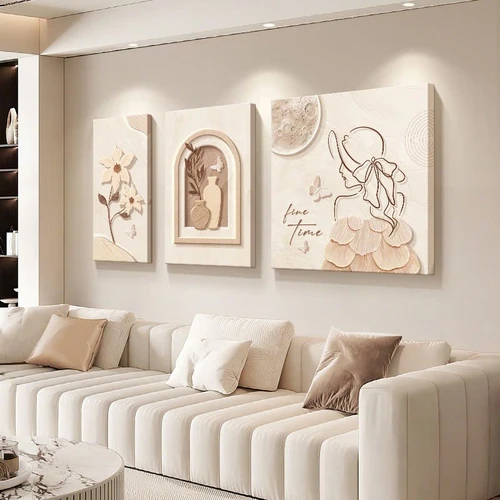 Tranh Canvas Treo Tường Bộ 3 Tấm Cô Gái Và Hoa Nghệ Thuật