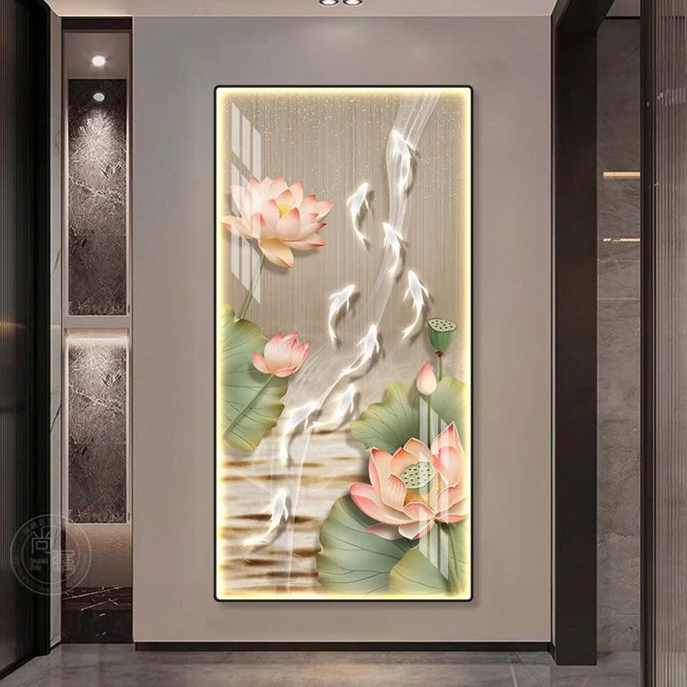 Tranh đèn led pha lê cao cấp cửu ngư liên hoa