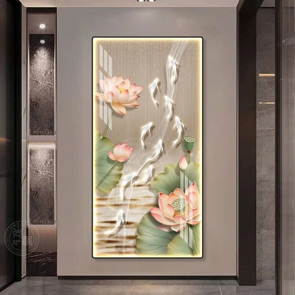 Tranh đèn led pha lê cao cấp cửu ngư liên hoa