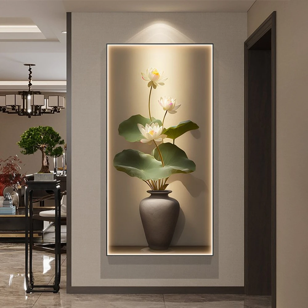 Tranh đèn led pha lê cao cấp hoa sen thanh tịnh