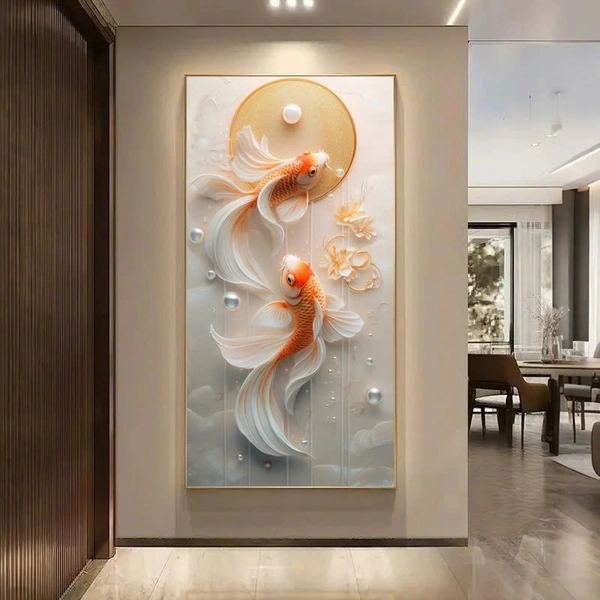 Tranh Tráng Gương Treo Tường 1 Tấm Nghệ Thuật Song Ngư Phú Quý