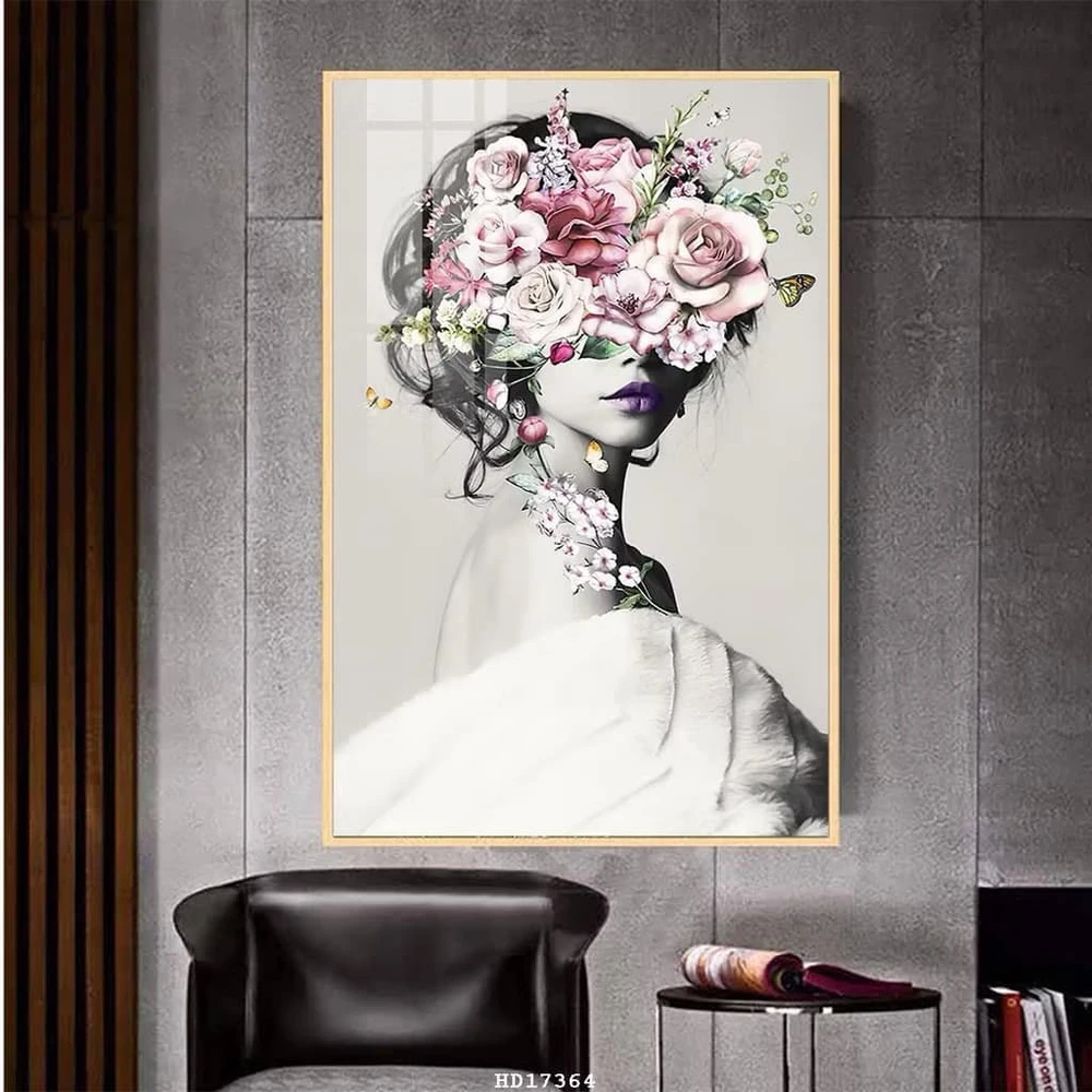 Tranh Treo Tường 1 Tấm Nghệ Thuật Cô Gái Hoa Hồng Cam