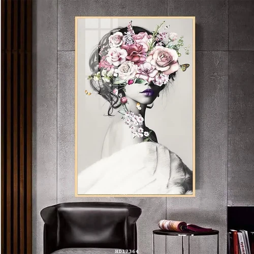 Tranh Treo Tường 1 Tấm Nghệ Thuật Cô Gái Hoa Hồng Cam
