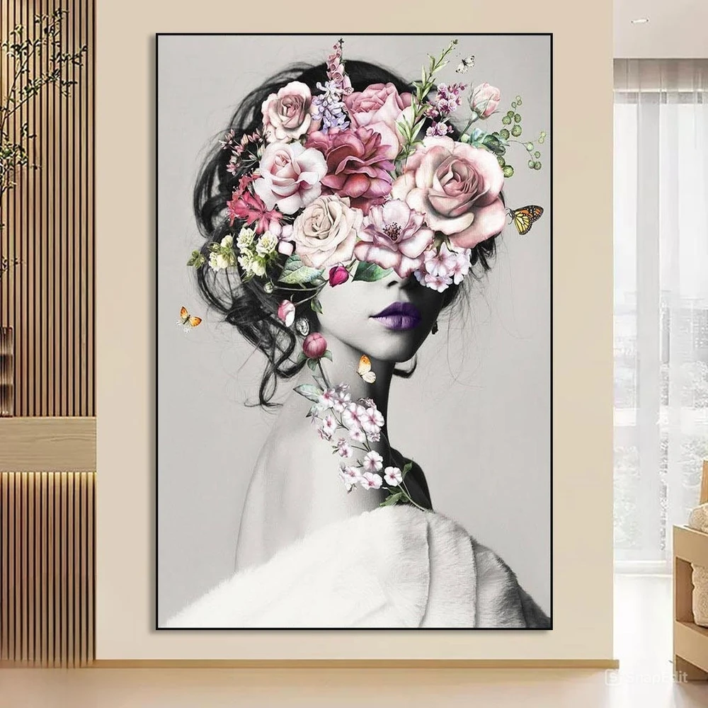 Tranh Treo Tường 1 Tấm Nghệ Thuật Cô Gái Hoa Hồng Cam