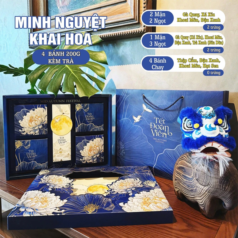 Hộp 4 Bánh Trung Thu Tân Dân Lợi Minh Nguyệt Khai Hoa Kèm Trà
