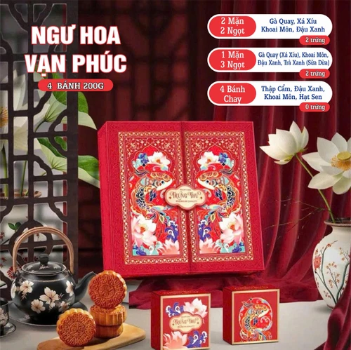 Hộp 4 Bánh Trung Thu Tân Dân Lợi Ngư Hoa Vạn Phúc