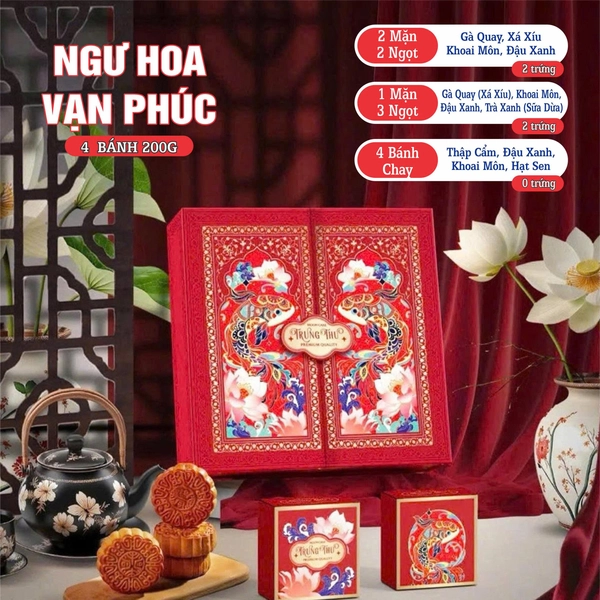 Hộp 4 Bánh Trung Thu Tân Dân Lợi Ngư Hoa Vạn Phúc